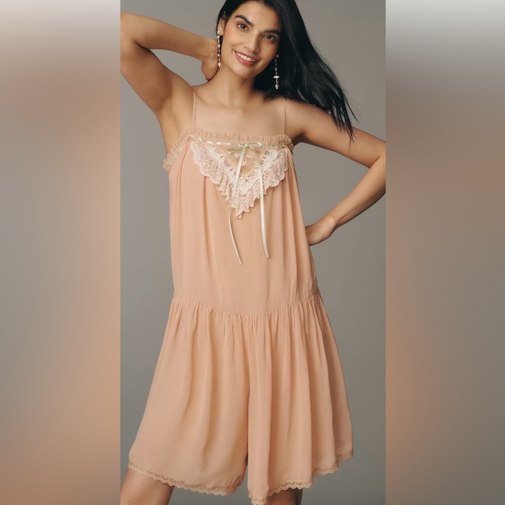 By Anthropologie Lace Square Neck Romper NWT S - Picture 3 of 10